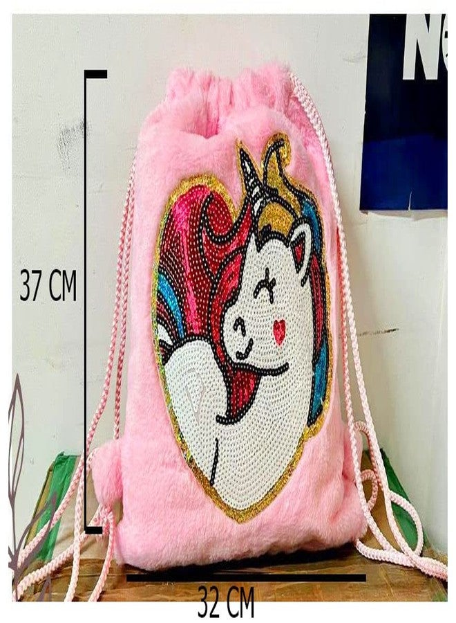 Neel حقيبة نيل® المصنوعة من فرو وحيد القرن، مصنوعة من فرو فائق النعومة، حقيبة كتف، حقيبة ظهر، حقيبة صغيرة، حقيبة مكتب، حقيبة جامعية، حقيبة دروس خصوصية، حقيبة سفر، حقيبة تخزين للبنات، حقيبة مكياج (عبوة وردية من قطعتين) - Image 3